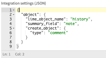 Integration settings JSON
